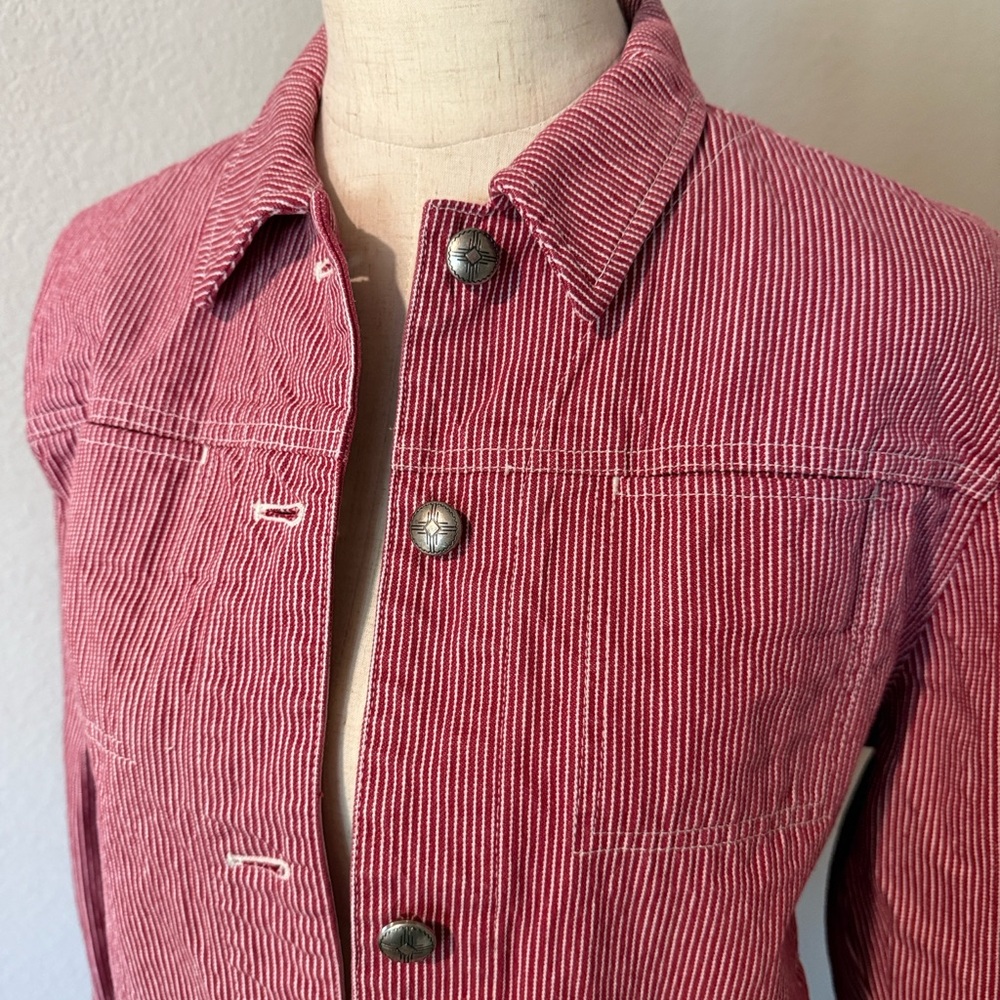Lauren Ralph Lauren Red & White pin striped Trucker Jacket Size M
